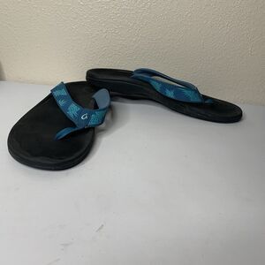 Olukai Blue Black Flip Flop Sandals Ohana-W Women’s Sz 11 20110-8FHQ Pineapples
